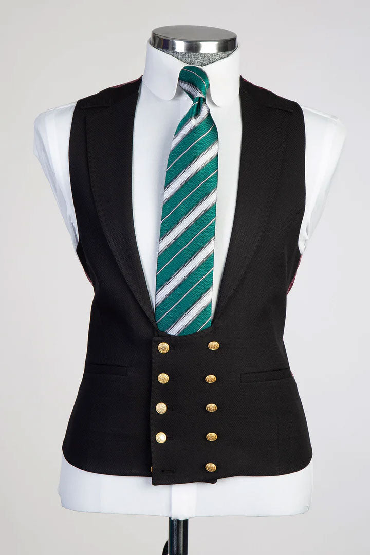 Men's Peak Lapel 3-piece Suit in Black