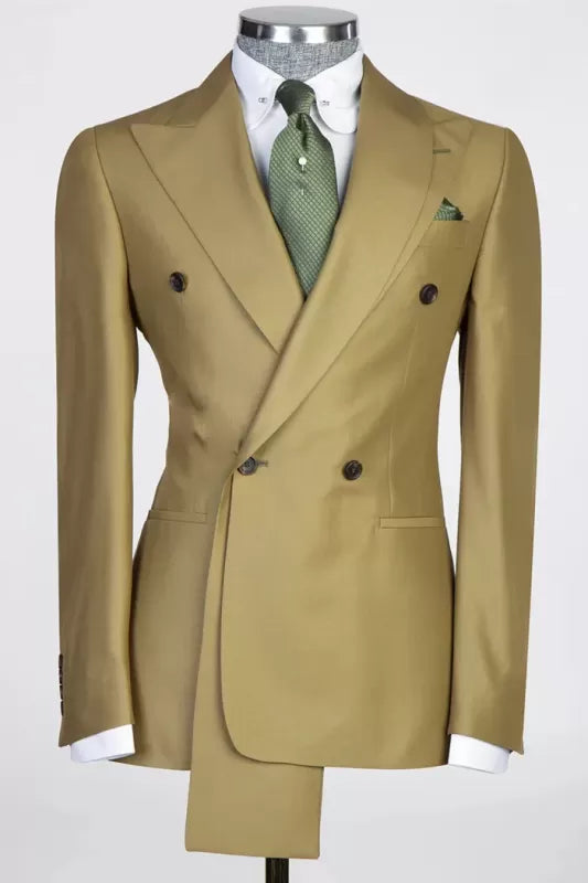 Modern Olive Green Designer Peaked Lapel Men's Suits for Prom