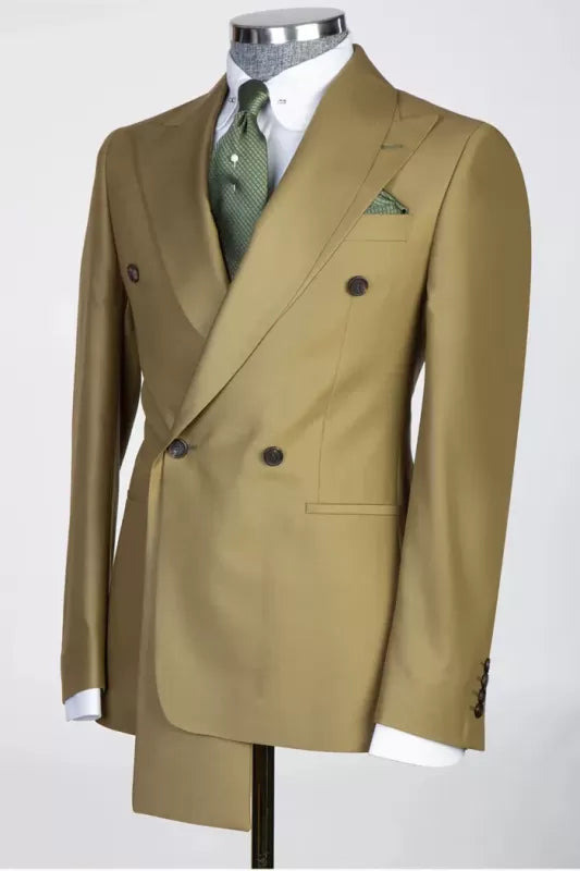 Modern Olive Green Designer Peaked Lapel Men's Suits for Prom