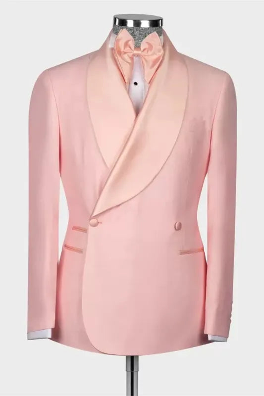 Pink Double Breasted Shawl Lapel Bespoke Men's Suits