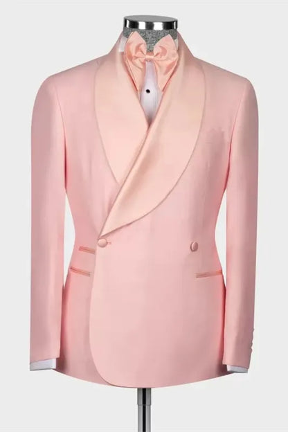 Pink Double Breasted Shawl Lapel Bespoke Men's Suits