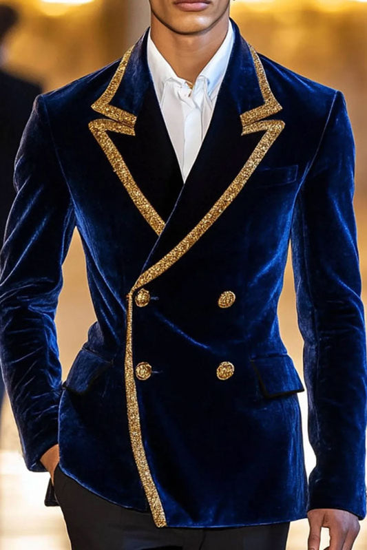 Chic Velvet 2-piece Prom Suit in Blue