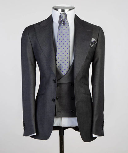 Black Peaked Lapel Single Breasted 3-piece Formal Suits