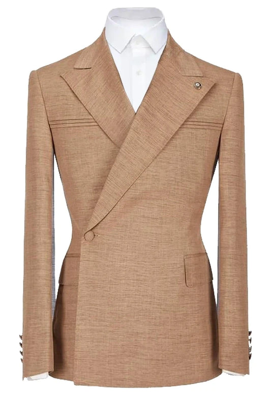 2 Piece One-button Peak Lapel Khaki Suit