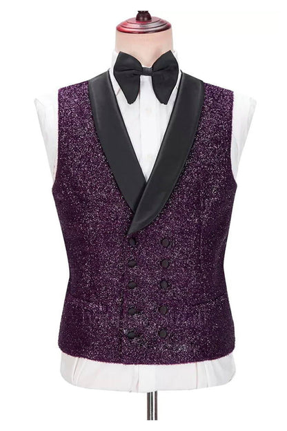 Bespoke Dark Purple Sparkle Shawl Lapel 3 Pieces Men Suits