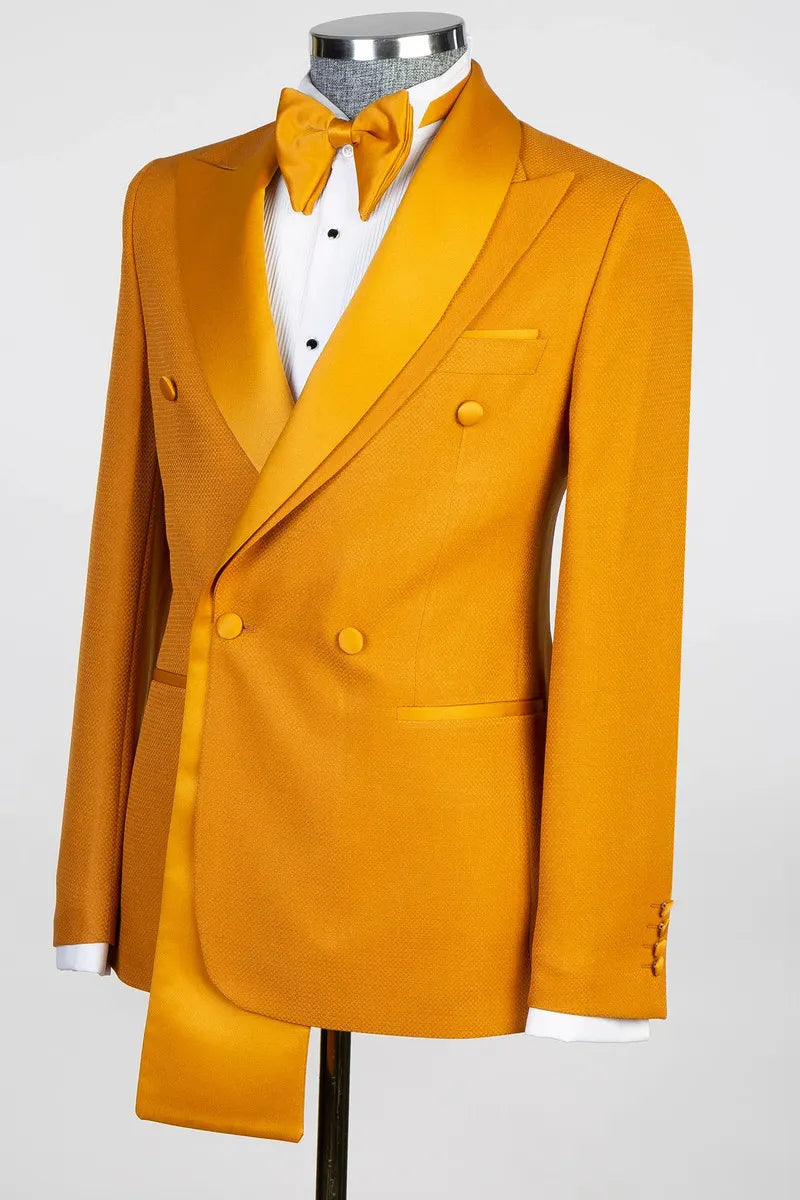 Orange Peaked Lapel Double Breasted 2-pieces Suits with Long Hem