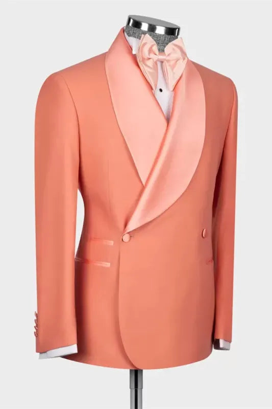 Orange Double Breasted Slim Fit Bespoke Wedding Men Suits