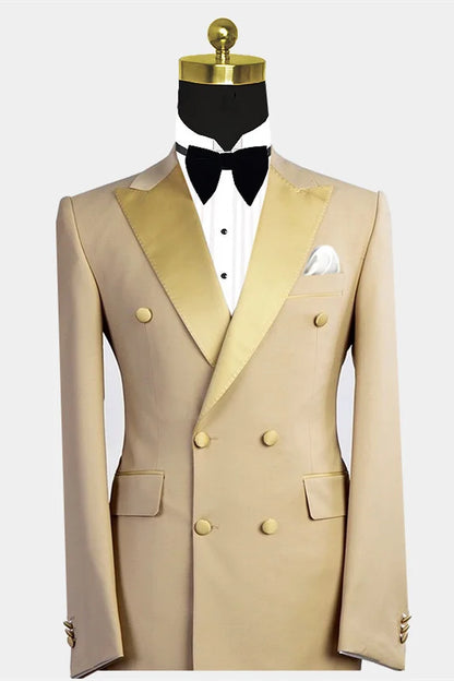 Light Yellow Peak Lapel Double Breasted Two-piece Men Suit