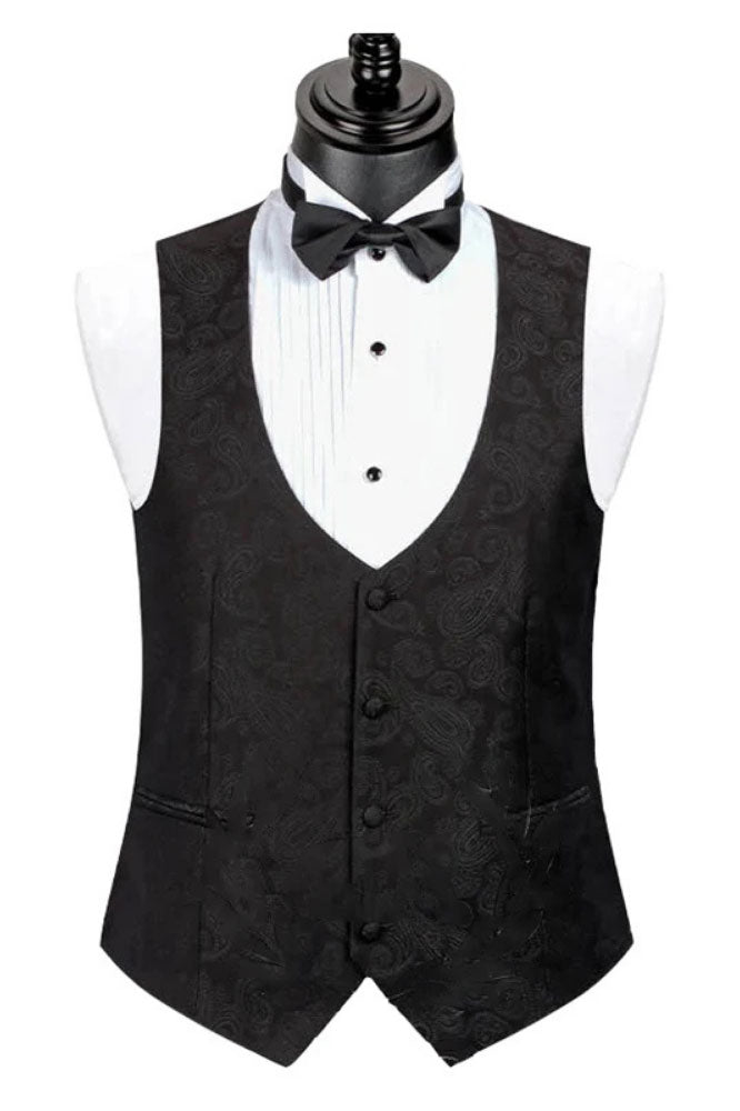 Jacquard 3-piece Notch Lapel Black Suit