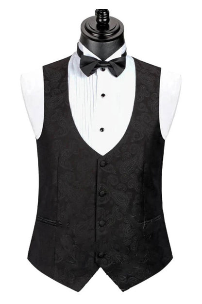 Jacquard 3-piece Notch Lapel Black Suit