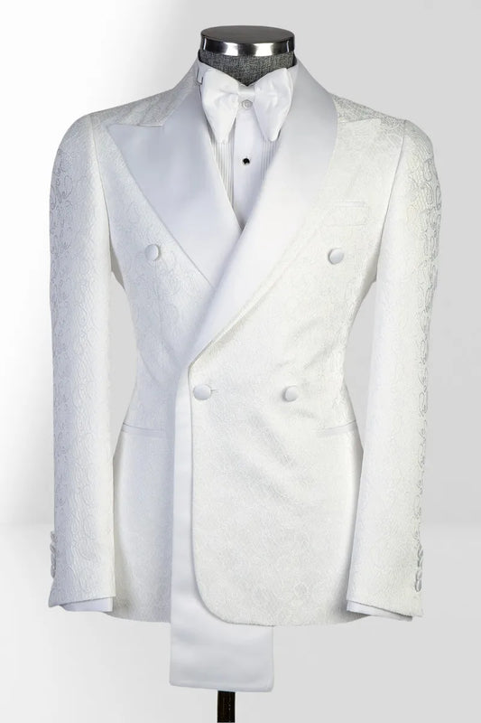 White Double Peaked Lapel  Double Breasted 2-pieces Suits with Long Hem