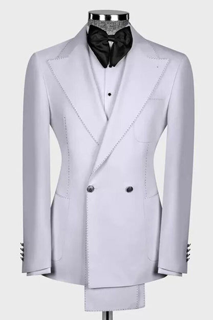 White 2-piece Peak Lapel Double Breasted Suit