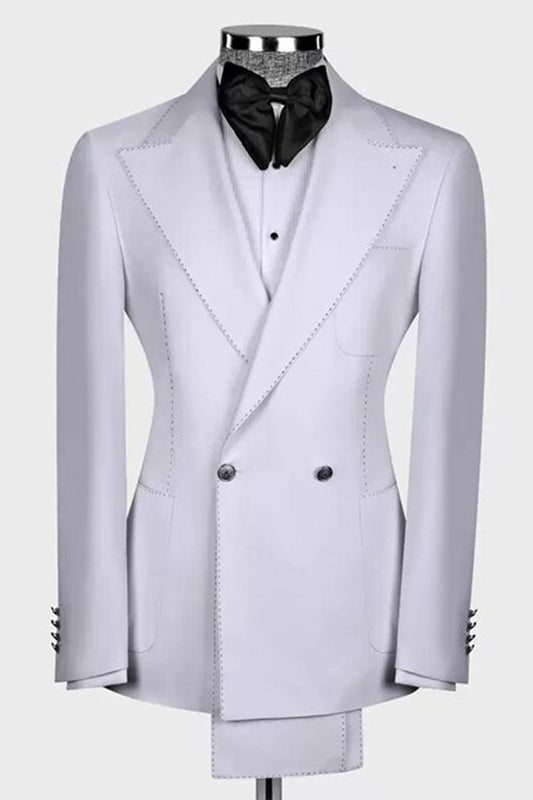 White 2-piece Peak Lapel Double Breasted Suit