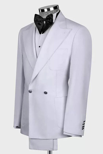 White 2-piece Peak Lapel Double Breasted Suit