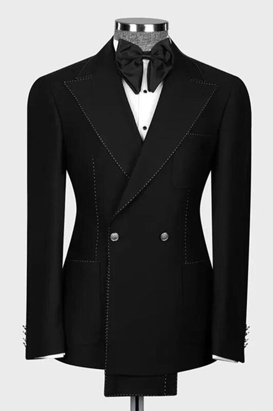 Black 2-piece Peak Lapel Double Breasted Suit
