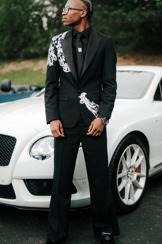 Black 2-piece Tuxedo with Appliques for Prom