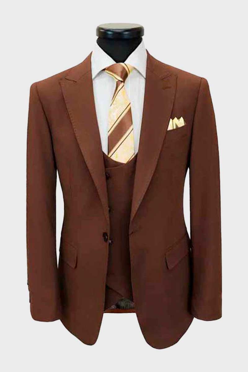 Brown 3 Piece Classic Luxury Suits