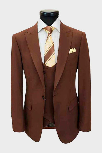 Brown 3 Piece Classic Luxury Suits