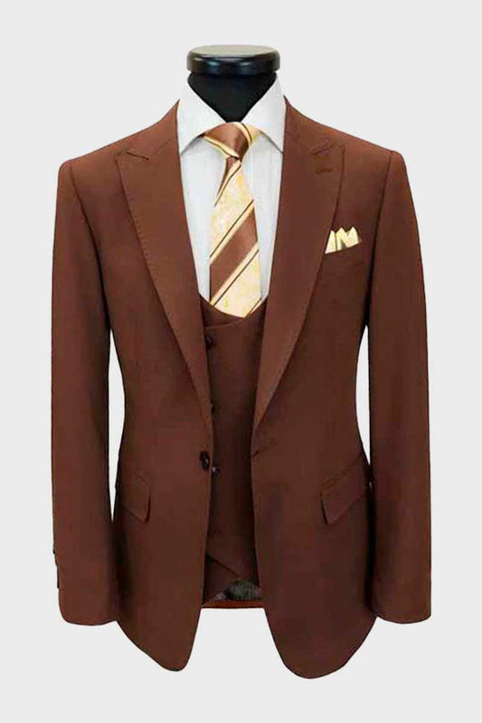 Brown 3 Piece Classic Luxury Suits