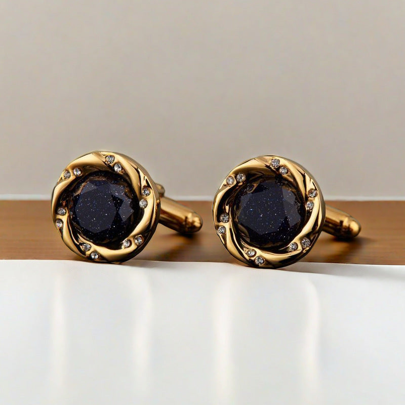 Men's Silver & Golden Blue Stone Cufflinks