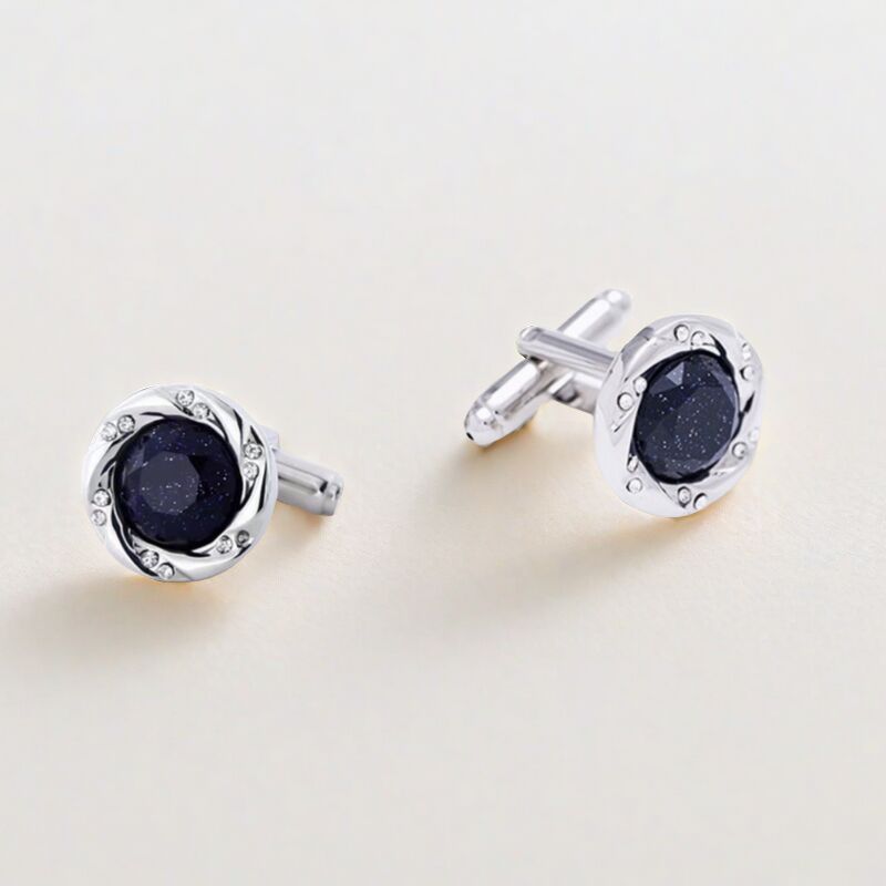 Men's Silver & Golden Blue Stone Cufflinks