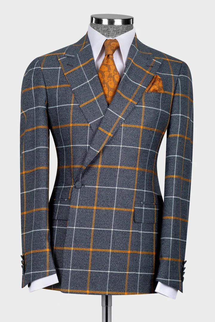 Windowpane One-button 2-piece Suit in Gray