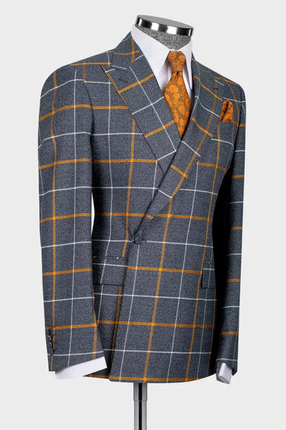 Windowpane One-button 2-piece Suit in Gray