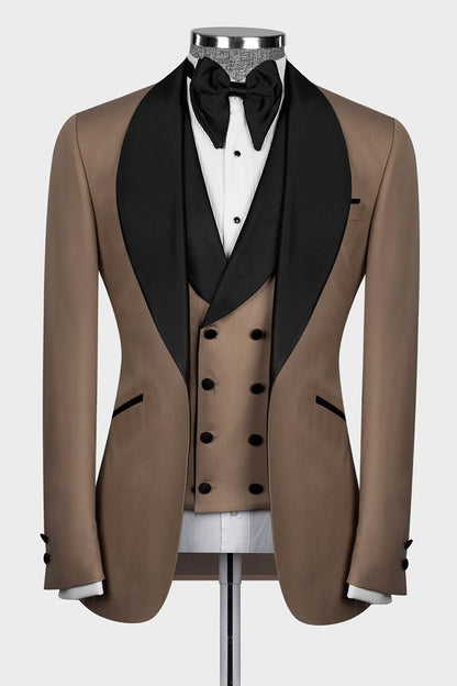 Khaki 3-piece Shawl Lapel Single Breasted Tuxedo