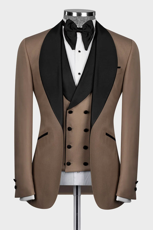 Khaki 3-piece Shawl Lapel Single Breasted Tuxedo
