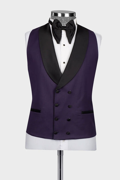 Purple 3-piece Shawl Lapel Single Breasted Tuxedo