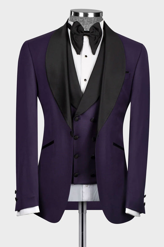 Purple 3-piece Shawl Lapel Single Breasted Tuxedo
