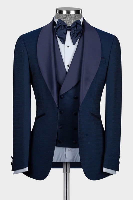 Navy 3-piece Shawl Lapel Single Breasted Tuxedo