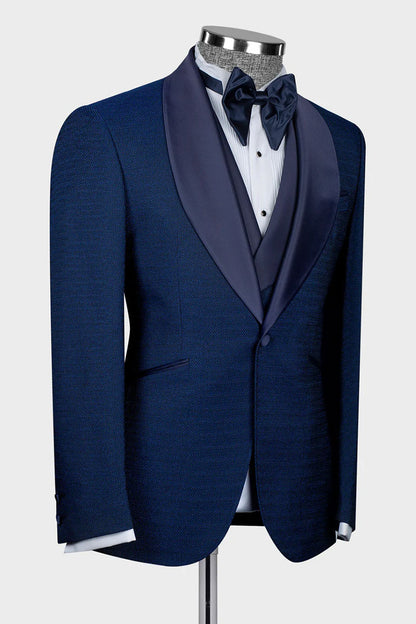 Navy 3-piece Shawl Lapel Single Breasted Tuxedo
