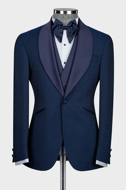 Navy 3-piece Shawl Lapel Single Breasted Tuxedo