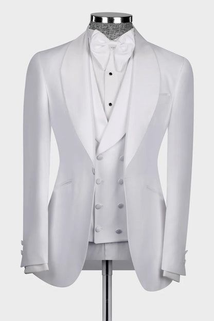 White 3-piece Shawl Lapel Single Breasted Suit