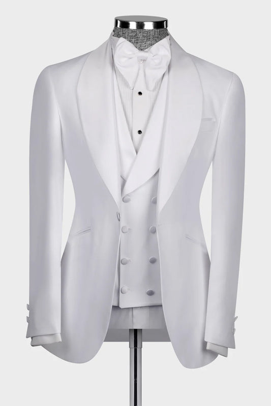 White 3-piece Shawl Lapel Single Breasted Suit