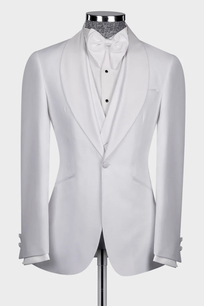White 3-piece Shawl Lapel Single Breasted Suit