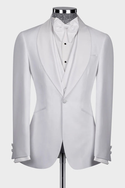 White 3-piece Shawl Lapel Single Breasted Suit