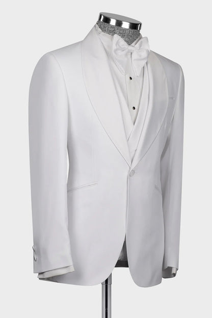 White 3-piece Shawl Lapel Single Breasted Suit