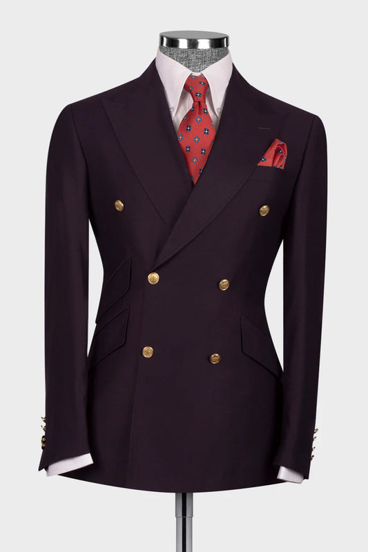 Burgundy 2-piece Peak Lapel Suit for Prom