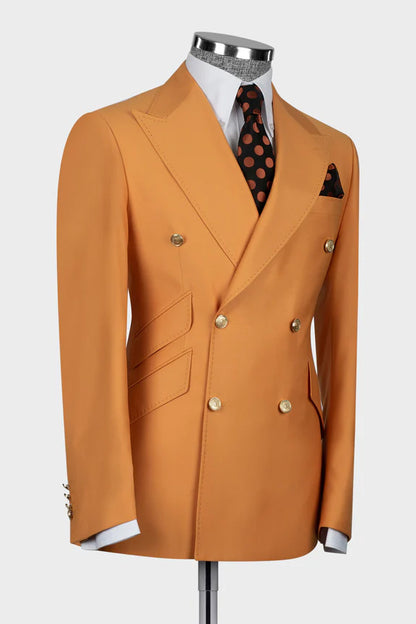 Latest Peaked Lapel Orange Double Breasted Suit for Prom