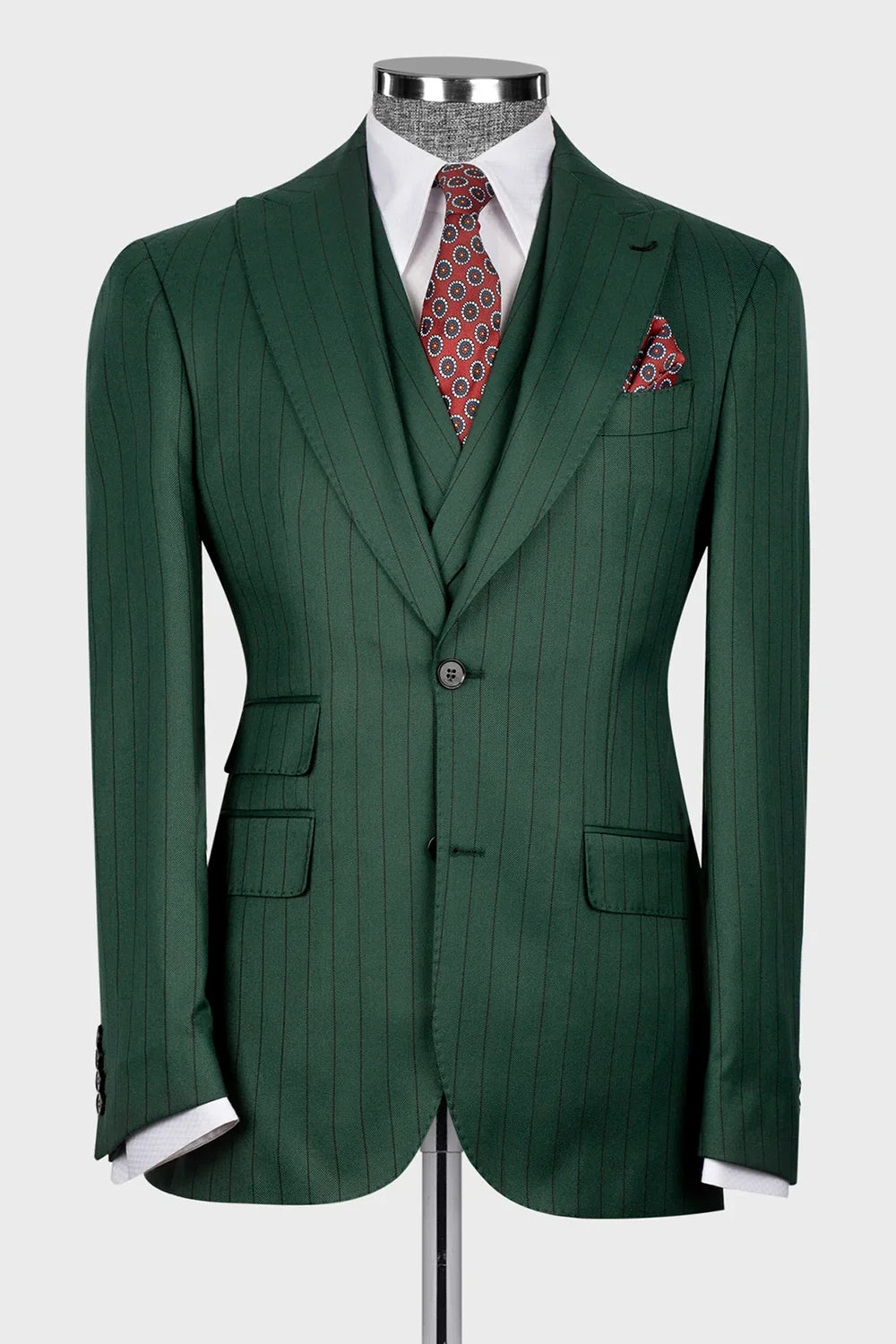 Stripe Wide Lapel 3-piece Suit in Green