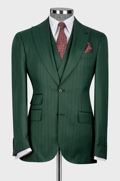Stripe Wide Lapel 3-piece Suit in Green