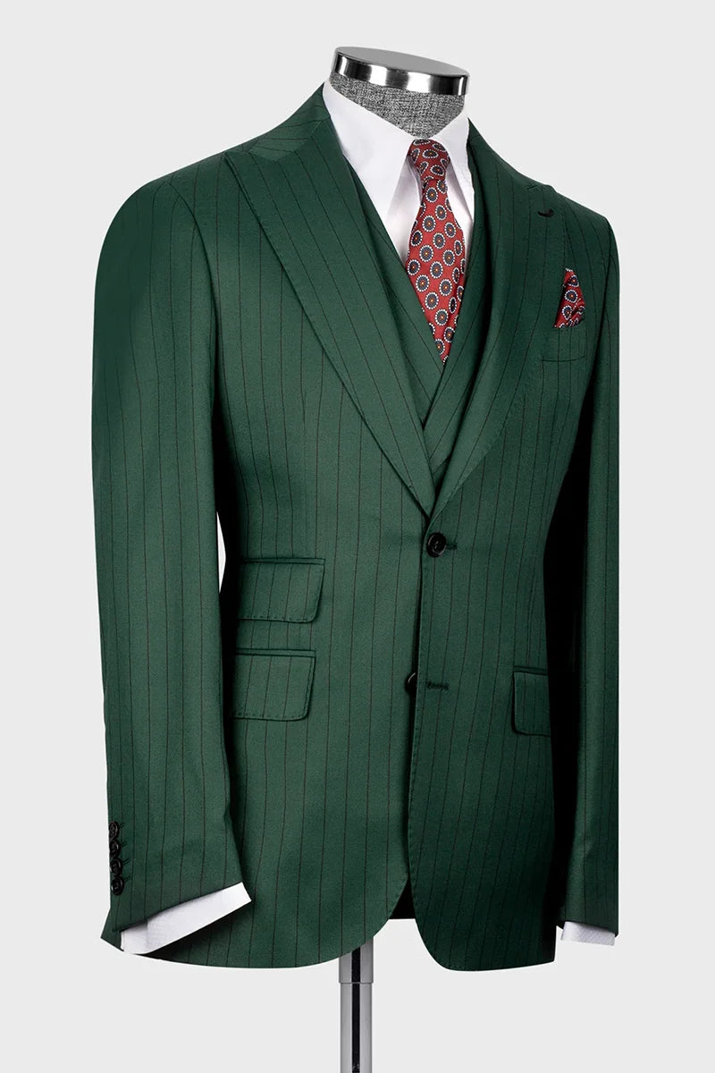 Stripe Wide Lapel 3-piece Suit in Green