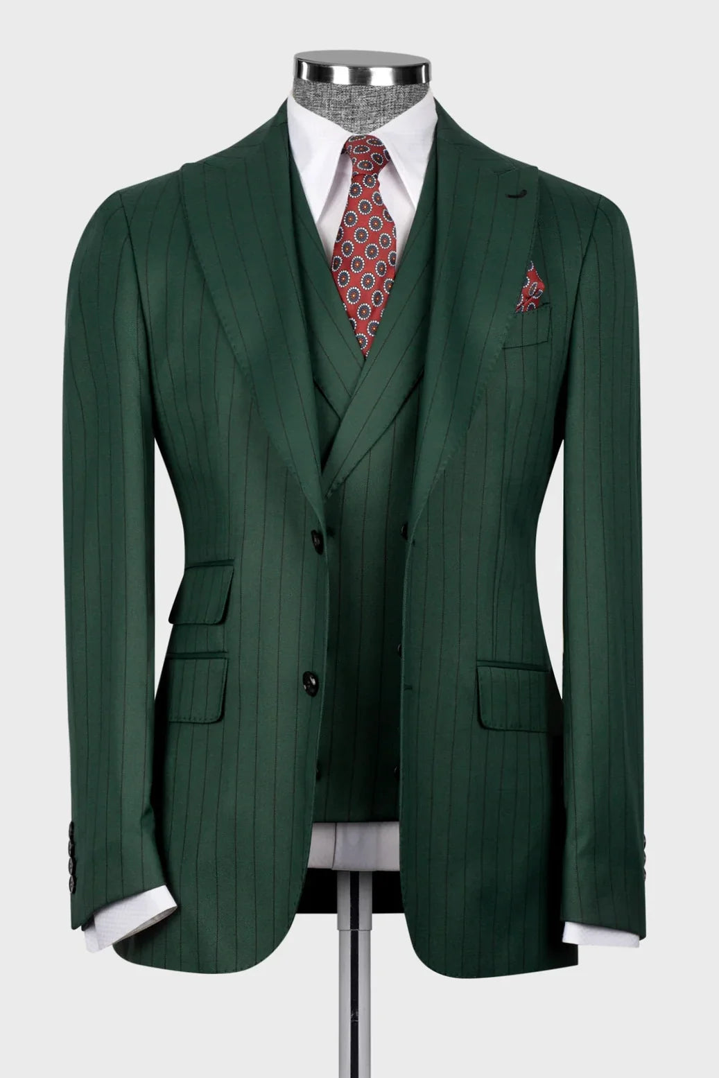 Stripe Wide Lapel 3-piece Suit in Green