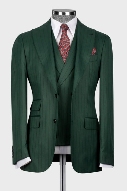 Stripe Wide Lapel 3-piece Suit in Green