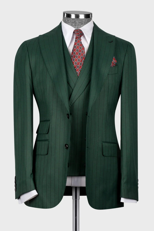 Stripe Wide Lapel 3-piece Suit in Green