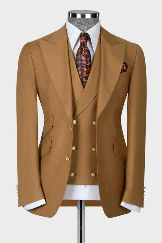 Chic Brown 3-piece Peak Lapel Suit for Prom