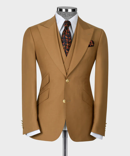 Chic Brown 3-piece Peak Lapel Suit for Prom