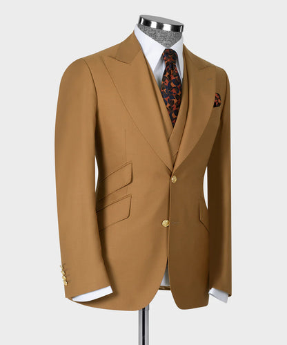 Chic Brown 3-piece Peak Lapel Suit for Prom